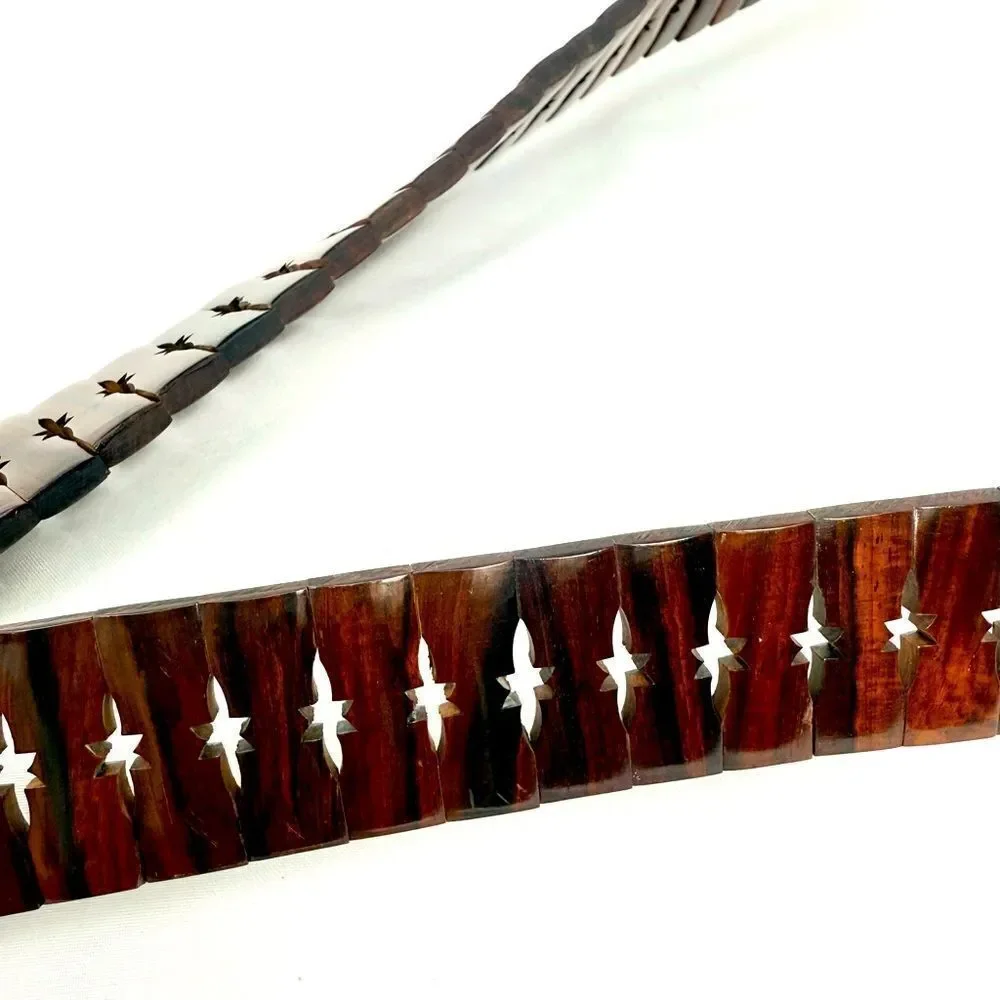 Vintage Brown All Wood Adjustable Size Star Slit Wood Buckle Belt